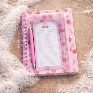 Cherry Print Notebook with Pink Pen
